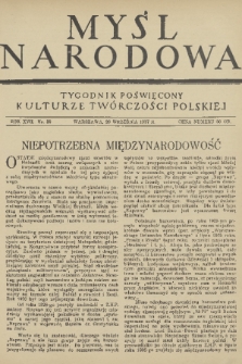 Myśl Narodowa : tygodnik poświęcony kulturze twórczości polskiej. R. 17, 1937, nr 39