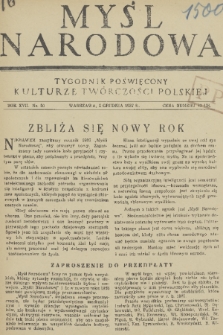 Myśl Narodowa : tygodnik poświęcony kulturze twórczości polskiej. R. 17, 1937, nr 50