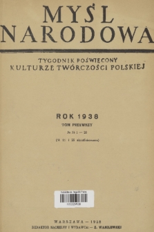 Myśl Narodowa : tygodnik poświęcony kulturze twórczości polskiej. R. 18, 1938, Spis rzeczy styczeń-czerwiec