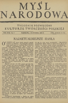 Myśl Narodowa : tygodnik poświęcony kulturze twórczości polskiej. R. 18, 1938, nr 5