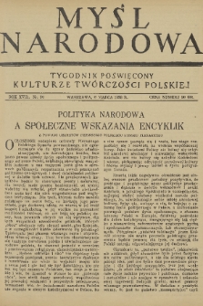 Myśl Narodowa : tygodnik poświęcony kulturze twórczości polskiej. R. 18, 1938, nr 10