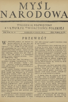 Myśl Narodowa : tygodnik poświęcony kulturze twórczości polskiej. R. 18, 1938, nr 14
