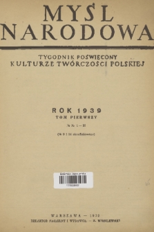 Myśl Narodowa : tygodnik poświęcony kulturze twórczości polskiej. R. 19, 1939, Spis rzeczy styczeń-czerwiec