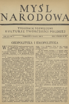 Myśl Narodowa : tygodnik poświęcony kulturze twórczości polskiej. R. 19, 1939, nr 11