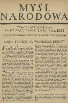 Myśl Narodowa : tygodnik poświęcony kulturze twórczości polskiej. R. 19, 1939, nr 15