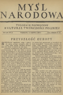 Myśl Narodowa : tygodnik poświęcony kulturze twórczości polskiej. R. 19, 1939, nr 25