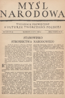 Myśl Narodowa : tygodnik poświęcony kulturze twórczości polskiej. R. 19, 1939, nr 29