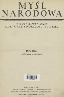 Myśl Narodowa : tygodnik polityczno-społeczny. R. 5, 1925, Spis rzeczy