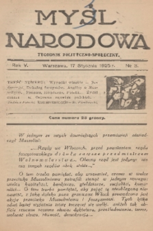 Myśl Narodowa : tygodnik polityczno-społeczny. R. 5, 1925, nr 3