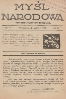 Myśl Narodowa : tygodnik polityczno-społeczny. R. 5, 1925, No. 8