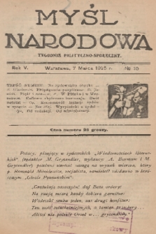 Myśl Narodowa : tygodnik polityczno-społeczny. R. 5, 1925, No. 10