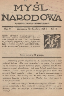 Myśl Narodowa : tygodnik polityczno-społeczny. R. 5, 1925,nr 16