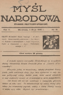 Myśl Narodowa : tygodnik polityczno-społeczny. R. 5, 1925, No. 18