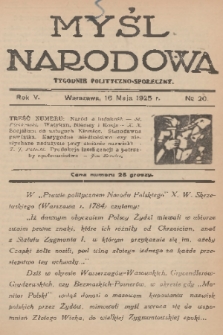 Myśl Narodowa : tygodnik polityczno-społeczny. R. 5, 1925, No. 20