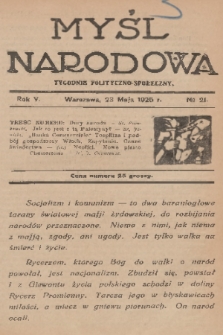 Myśl Narodowa : tygodnik polityczno-społeczny. R. 5, 1925, nr 21