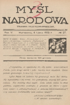 Myśl Narodowa : tygodnik polityczno-społeczny. R. 5, 1925, nr 27