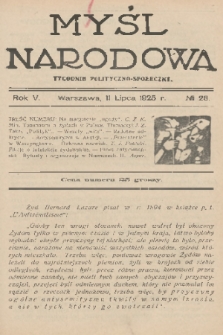 Myśl Narodowa : tygodnik polityczno-społeczny. R. 5, 1925, No. 28