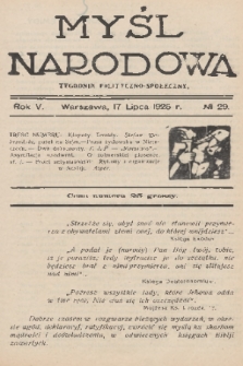 Myśl Narodowa : tygodnik polityczno-społeczny. R. 5, 1925, nr 29