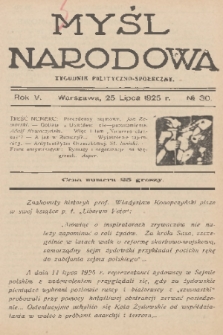 Myśl Narodowa : tygodnik polityczno-społeczny. R. 5, 1925, No. 30