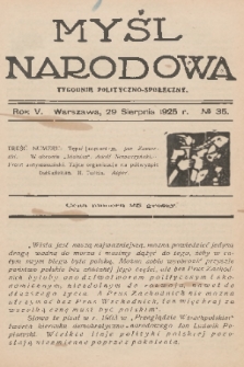 Myśl Narodowa : tygodnik polityczno-społeczny. R. 5, 1925, nr 35