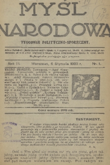 Myśl Narodowa : tygodnik polityczno-społeczny. R. 3, 1923, nr 1
