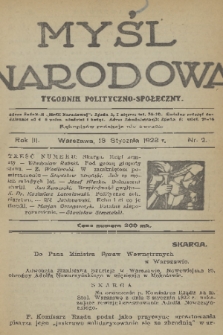 Myśl Narodowa : tygodnik polityczno-społeczny. R. 3, 1923, nr 2