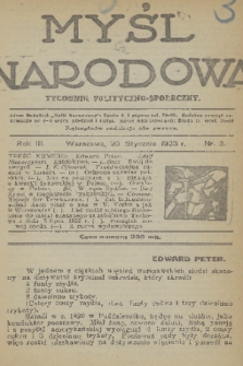Myśl Narodowa : tygodnik polityczno-społeczny. R. 3, 1923, nr 3