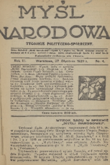 Myśl Narodowa : tygodnik polityczno-społeczny. R. 3, 1923, nr 4