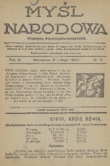 Myśl Narodowa : tygodnik polityczno-społeczny. R. 3, 1923, nr 5