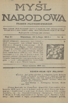 Myśl Narodowa : tygodnik polityczno-społeczny. R. 3, 1923, nr 6
