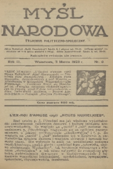 Myśl Narodowa : tygodnik polityczno-społeczny. R. 3, 1923, nr 9