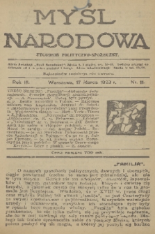 Myśl Narodowa : tygodnik polityczno-społeczny. R. 3, 1923, nr 11