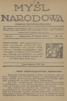 Myśl Narodowa : tygodnik polityczno-społeczny. R. 3, 1923, nr 13 [i.e. 12]