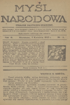 Myśl Narodowa : tygodnik polityczno-społeczny. R. 3, 1923, nr 14