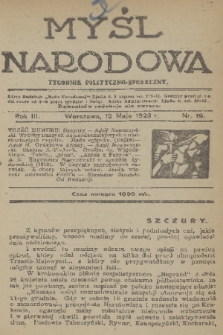 Myśl Narodowa : tygodnik polityczno-społeczny. R. 3, 1923, nr 19