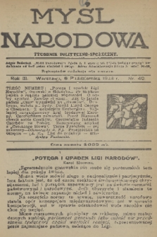 Myśl Narodowa : tygodnik polityczno-społeczny. R. 3, 1923, nr 40
