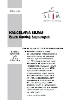 Pełny Zapis Przebiegu Posiedzenia Podkomisji Nadzwyczajnej do Rozpatrzenia: Przedstawionego przez Prezydenta RP Projektu Ustawy o Sądach Pokoju (Druk nr 1760), Przedstawionego przez Prezydenta RP Projektu Ustawy - Przepisy Wprowadzające Ustawę o Sądach Pokoju (Druk nr 1761), Poselskiego Projektu Ustawy o Sądach Pokoju oraz o Zmianie Niektórych Innych Ustaw (Druk nr 1762), Poselskiego Projektu Ustaw o Sądach Pokoju (Druki nr 1763, 1763-A), Poselskiego Projektu Ustawy o Obywatelskich Sędziach Handlowych oraz o Zmianie Niektórych Innych Ustaw (Druk nr 1378). Kad. 9, 2023, nr 12