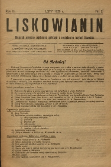 Liskowianin : miesięcznik poświęcony zagadnieniom społecznym z uwzględnieniem instytucji liskowskich. R. 3, 1928, nr 2