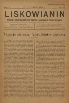 Liskowianin : miesięcznik poświęcony zagadnieniom społecznym z uwzględnieniem instytucji liskowskich. R. 3, 1928, nr 10