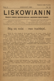 Liskowianin : miesięcznik poświęcony zagadnieniom społecznym z uwzględnieniem instytucji liskowskich. R. 3, 1928, nr 12