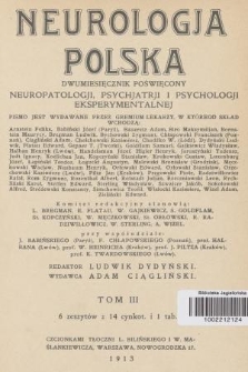 Neurologja Polska. T. 3, 1913, Spis rzeczy zawartych w tomie III-im Neurologji Polskiej