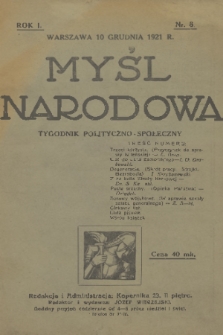 Myśl Narodowa : tygodnik polityczno-społeczny. R. 1, 1921, nr 8