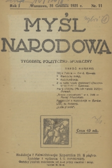 Myśl Narodowa : tygodnik polityczno-społeczny. R. 1, 1921, nr 11
