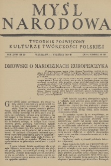 Myśl Narodowa : tygodnik poświęcony kulturze twórczości polskiej. R. 18, 1938, nr 39