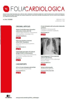 Folia Cardiologica : pismo sekcji Polskiego Towarzystwa Kardiologicznego, Chorób Serca u Kobiet, Echokardiografii, Elektrokardiologii Nieinwazyjnej i Telemedycyny, Kardiologii Dziecięcej, Kardiologii Eksperymentalnej, Interwencji Sercowo-Naczyniowych, Niewydolności Serca, Rehabilitacji Kardiologicznej i Fizjologii Wysiłku, Intensywnej Terapii Kardiologicznej i Resuscytacji, Rytmu Serca, Wad Zastawkowych Serca, Farmakoterapii Sercowo-Naczyniowej. Vol. 18, 2023, no. 3