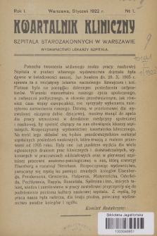 Kwartalnik Kliniczny Szpitala Starozakonnych w Warszawie : wydawnictwo lekarzy szpitala. R. 1, 1922, Nr 1