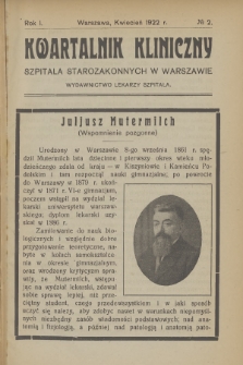 Kwartalnik Kliniczny Szpitala Starozakonnych w Warszawie : wydawnictwo lekarzy szpitala. R. 1, 1922, Nr 2