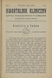 Kwartalnik Kliniczny Szpitala Starozakonnych w Warszawie : wydawnictwo lekarzy szpitala. R. 1, 1922, Nr 3