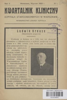 Kwartalnik Kliniczny Szpitala Starozakonnych w Warszawie : wydawnictwo lekarzy szpitala. R. 2, 1923, Nr 1