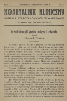 Kwartalnik Kliniczny Szpitala Starozakonnych w Warszawie : wydawnictwo lekarzy szpitala. R. 2, 1923, Nr 4 + Skorowidz rzeczowy tomu II